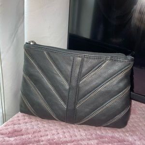 Black and silver zip up clutch purse